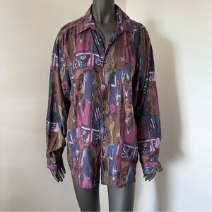 26. Enrico Pazzi 100% Silk Multicolor Abstract Print Button-Down Shirt – Size L